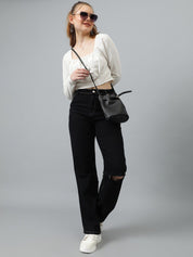 Kotty Women Jean Straight Fit High-Rise Slash Knee Stretchable Jeans