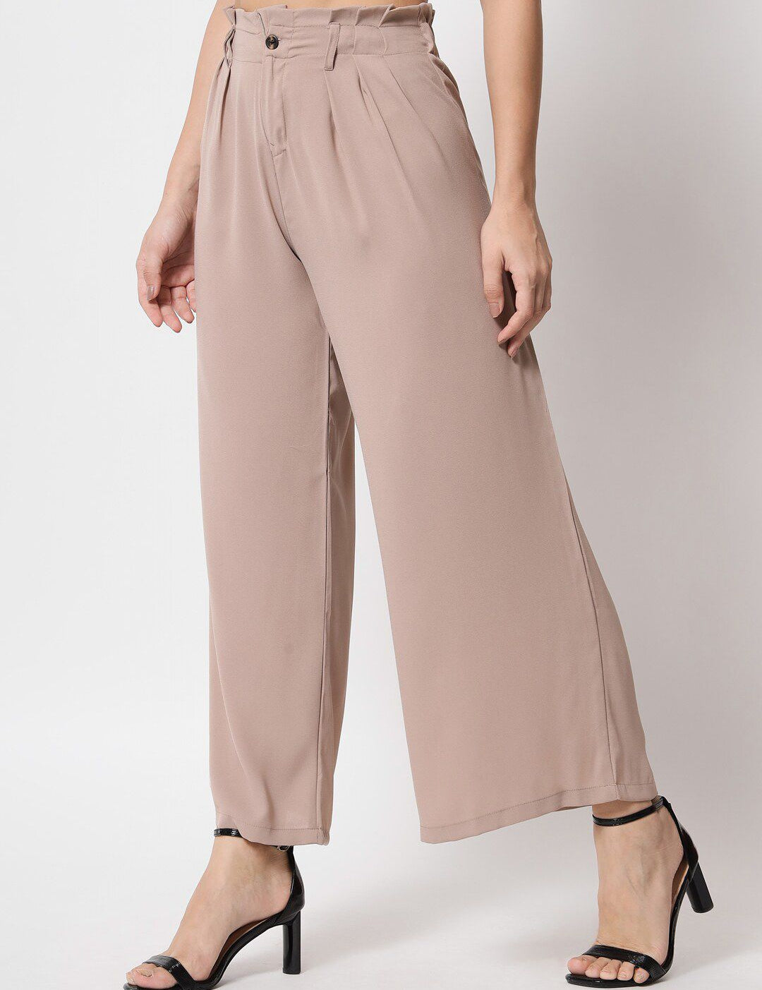 Kotty Women Relaxed Flared High-Rise Easy Wash Pleated Trousers