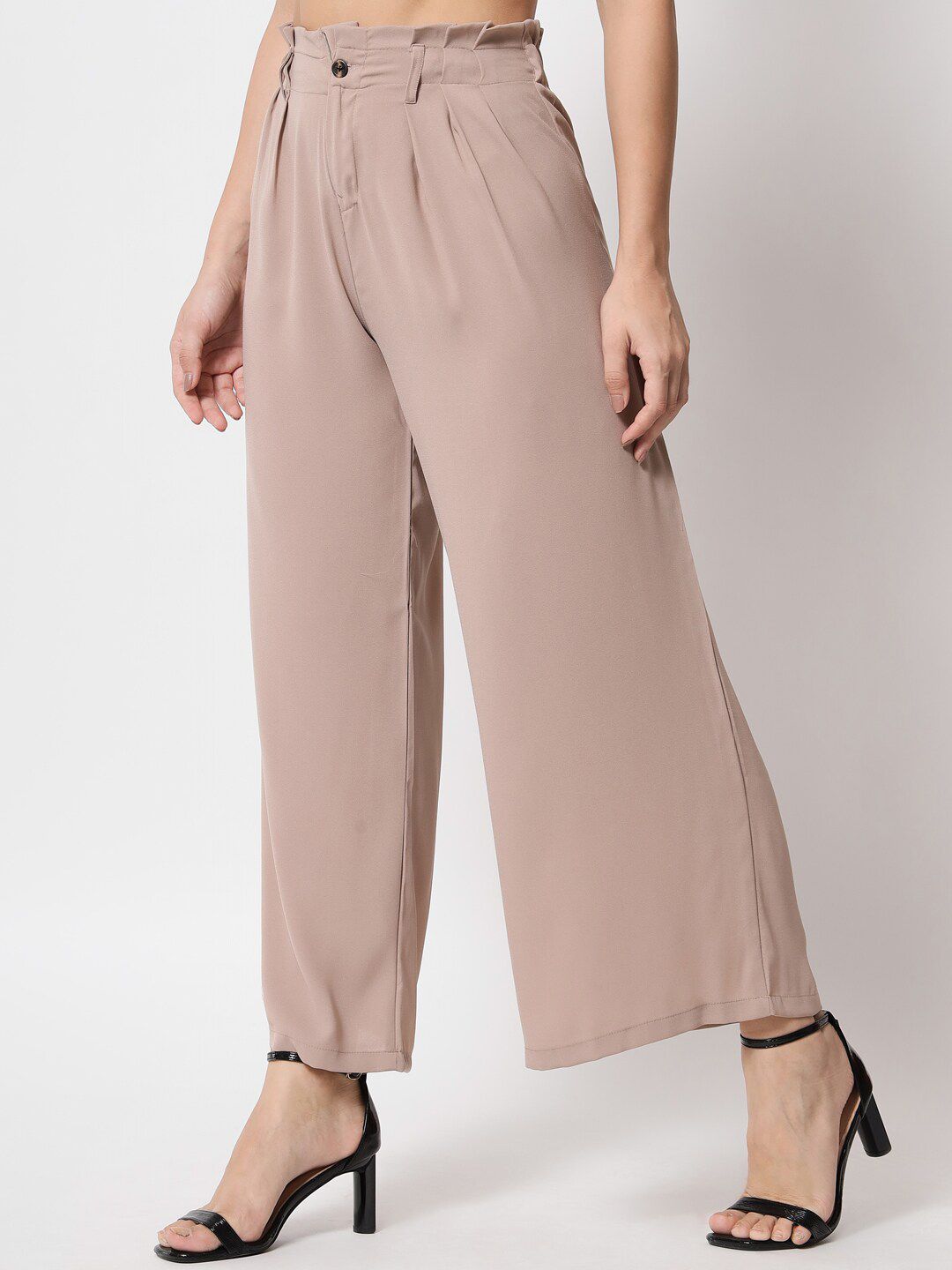 Kotty Women Relaxed Flared High-Rise Easy Wash Pleated Trousers