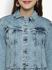 Kotty Women Blue Solid Denim Jacket