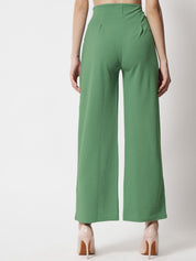 Kotty Women Green Relaxed Straight Fit High-Rise Easy Wash Pleated Trousers