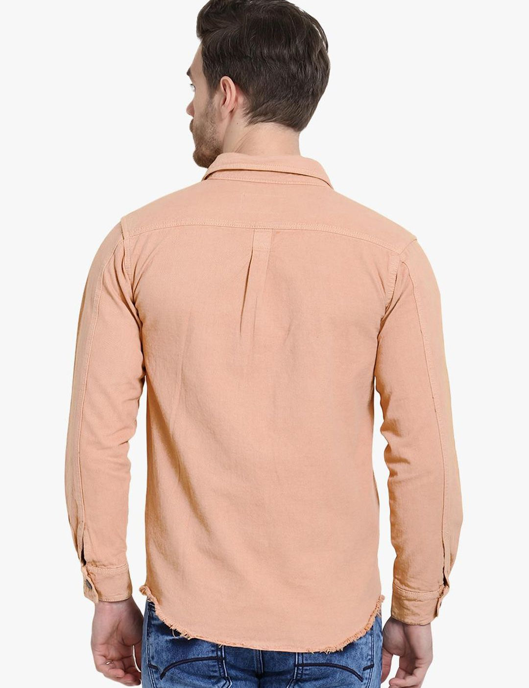 Kotty Men Peach-Coloured Solid Denim Jacket