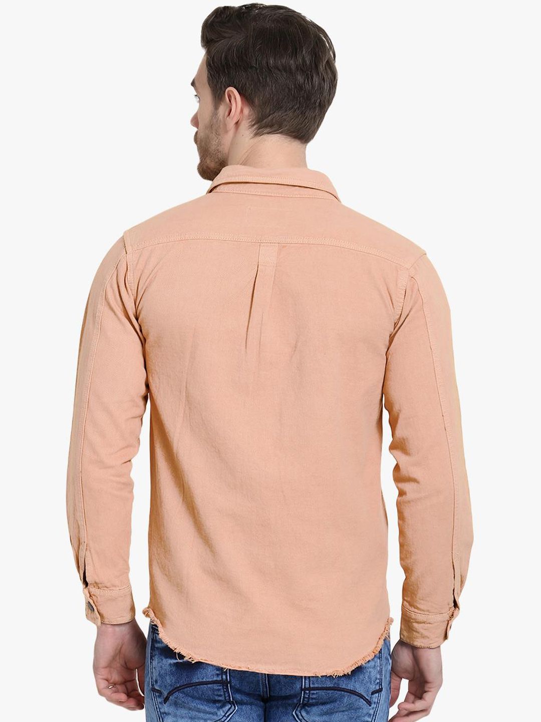 Kotty Men Peach-Coloured Solid Denim Jacket