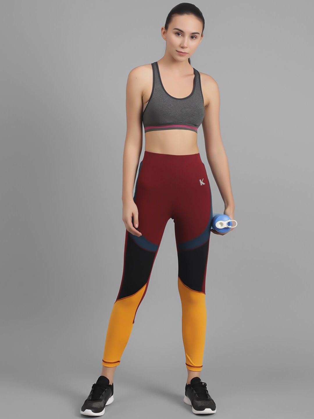 Kotty Women Yellow & Maroon Colourblocked Tights