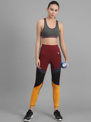 Kotty Women Yellow & Maroon Colourblocked Tights