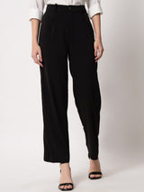 KOTTY BIZwear Women Black Relaxed Straight Leg Straight Fit High-Rise Easy Wash Pleated Trousers