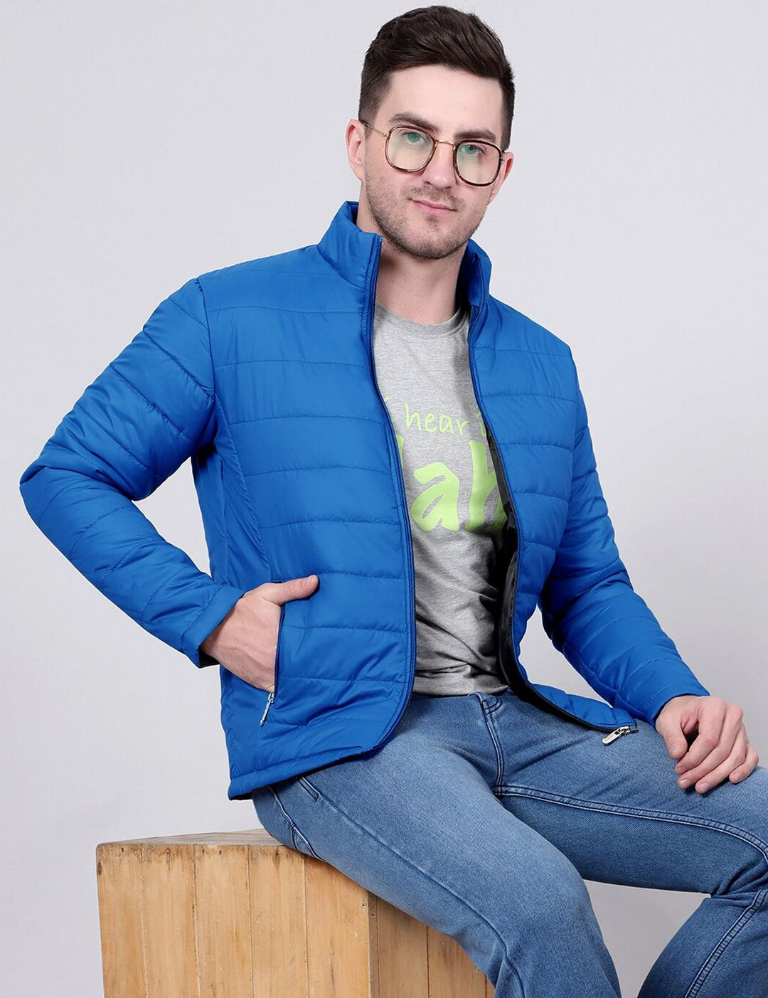 Kotty Blue Stand Collar Padded Jacket