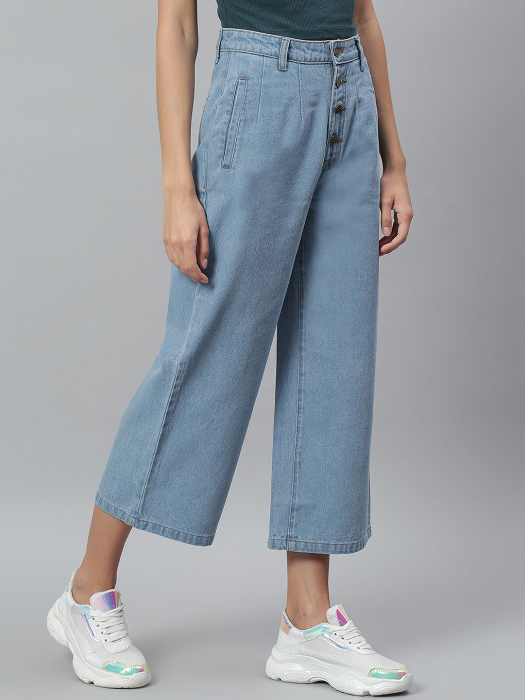 Kotty Women Blue Flared High-Rise Cotton Clean Look Jeans