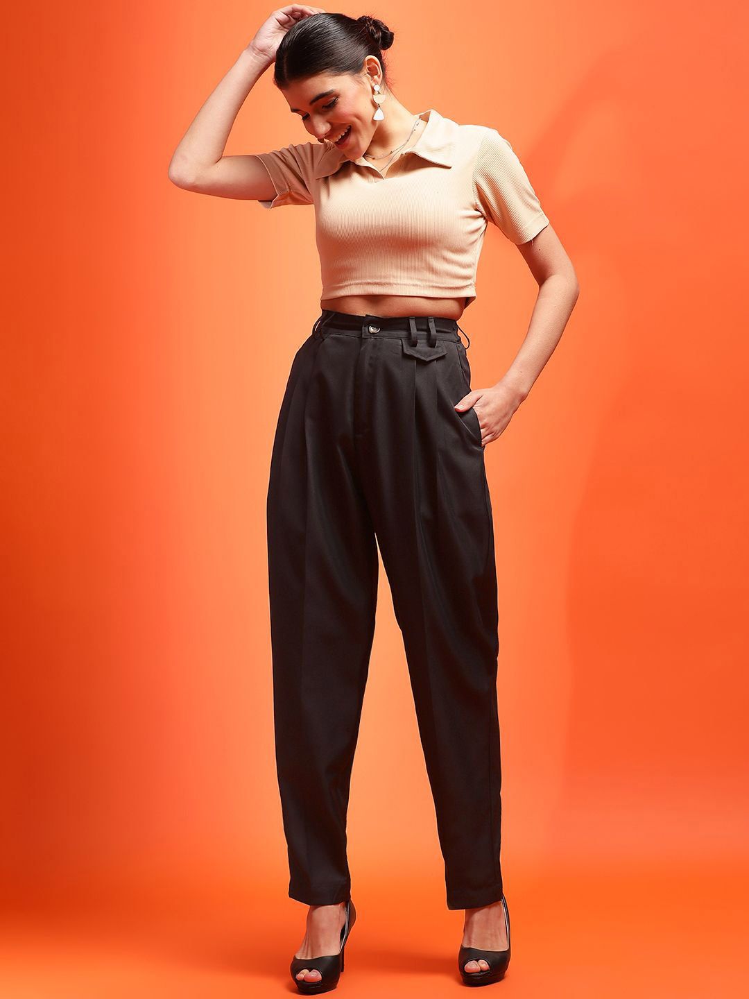 Kotty Women Relaxed High-Rise Easy Wash Pleated Trousers