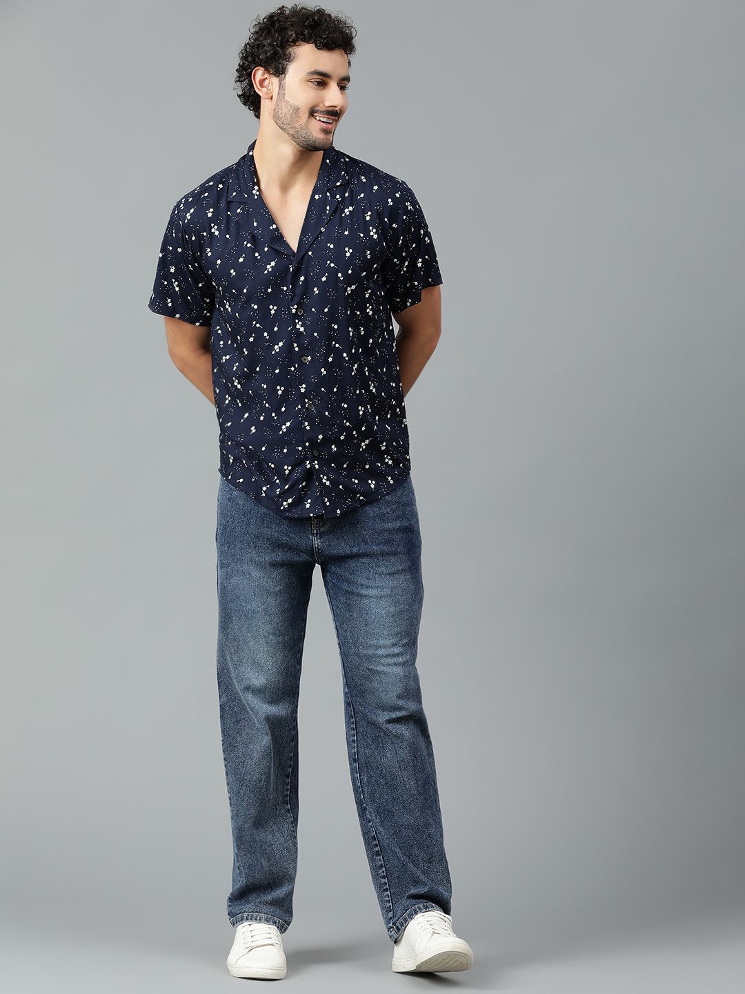 Kotty Men Cuban Collar Floral Printed Casual Shirt