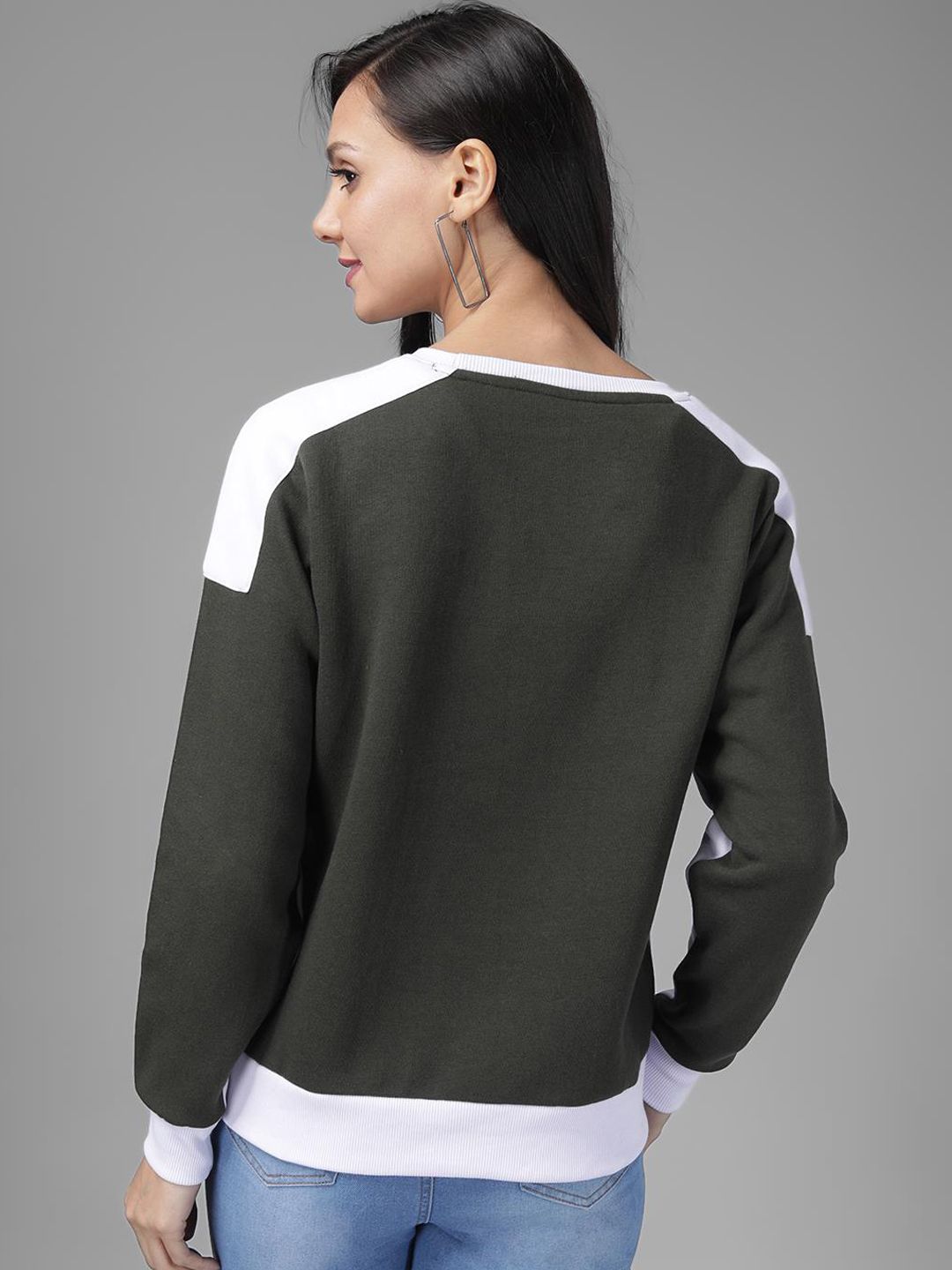 Kotty Women Olive Green & White Colourblocked Sweatshirt