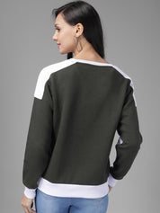 Kotty Women Olive Green & White Colourblocked Sweatshirt