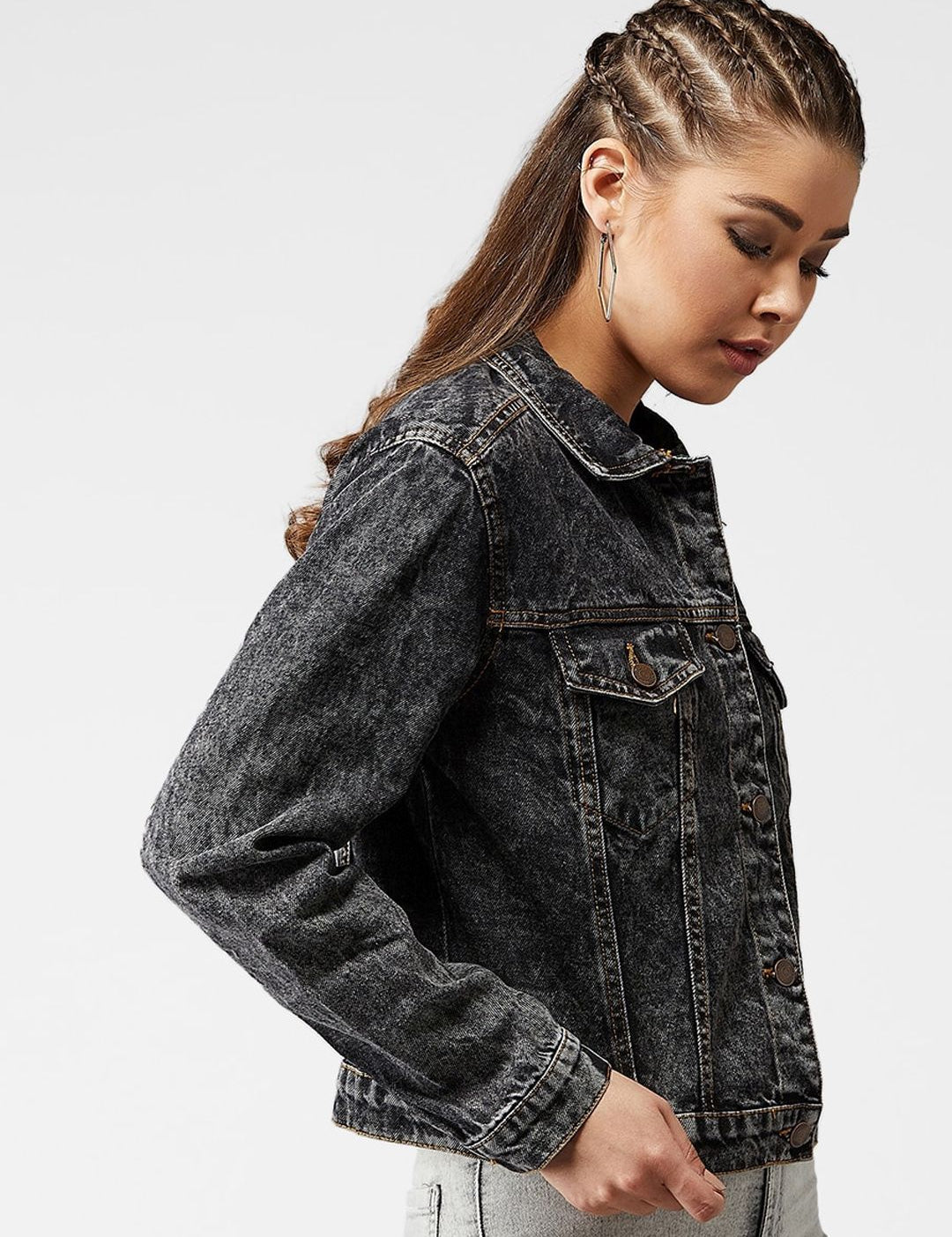 Kotty Women Grey Solid Denim Jacket