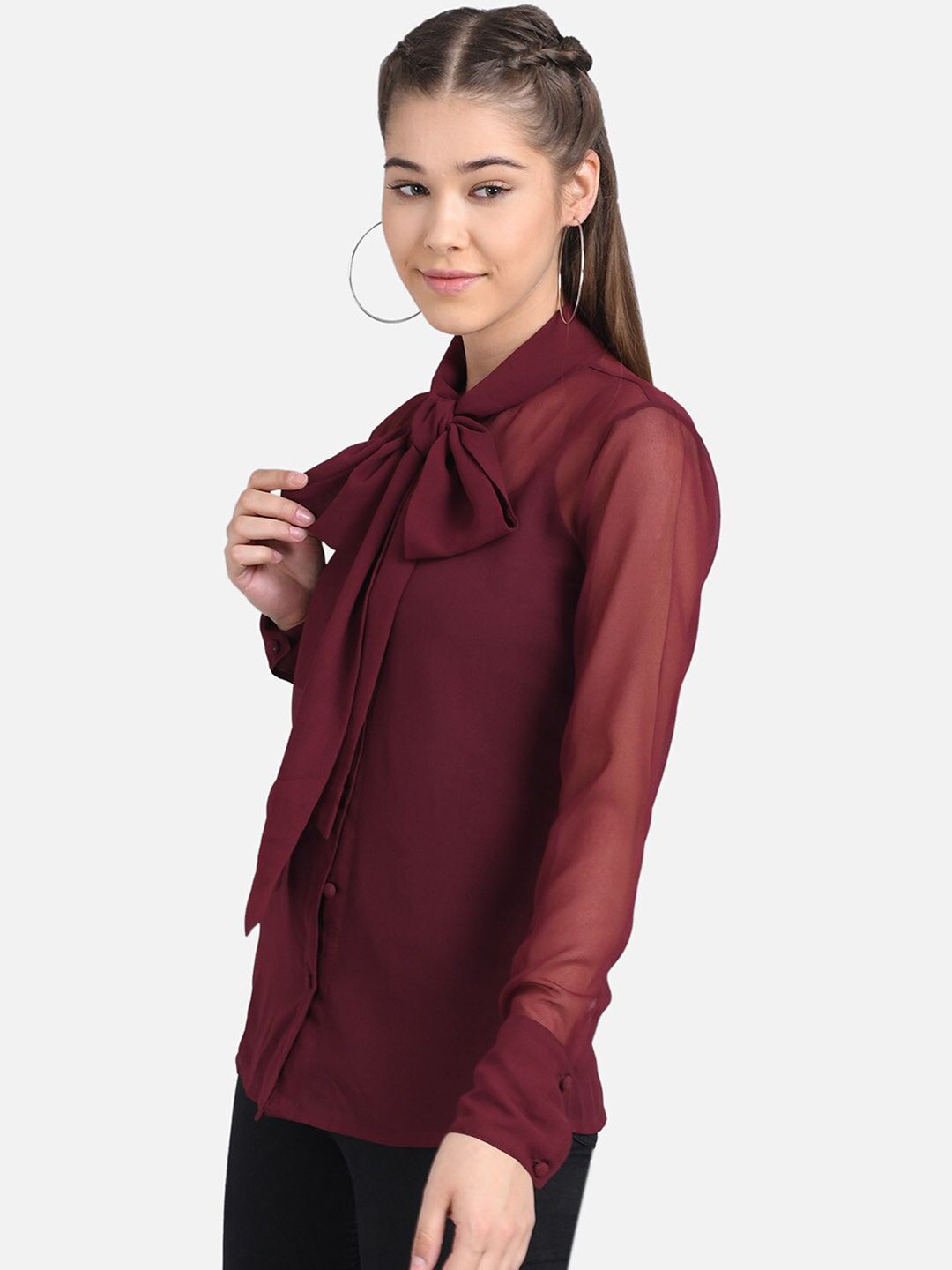Kotty Women Maroon Solid Pure Cotton Top