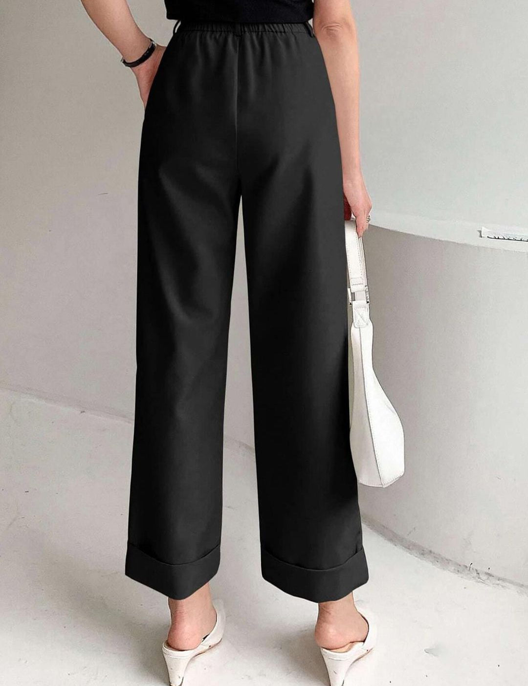Kotty Women Relaxed Straight Leg Fit High-Rise Easy Wash Pleated Parallel Trousers