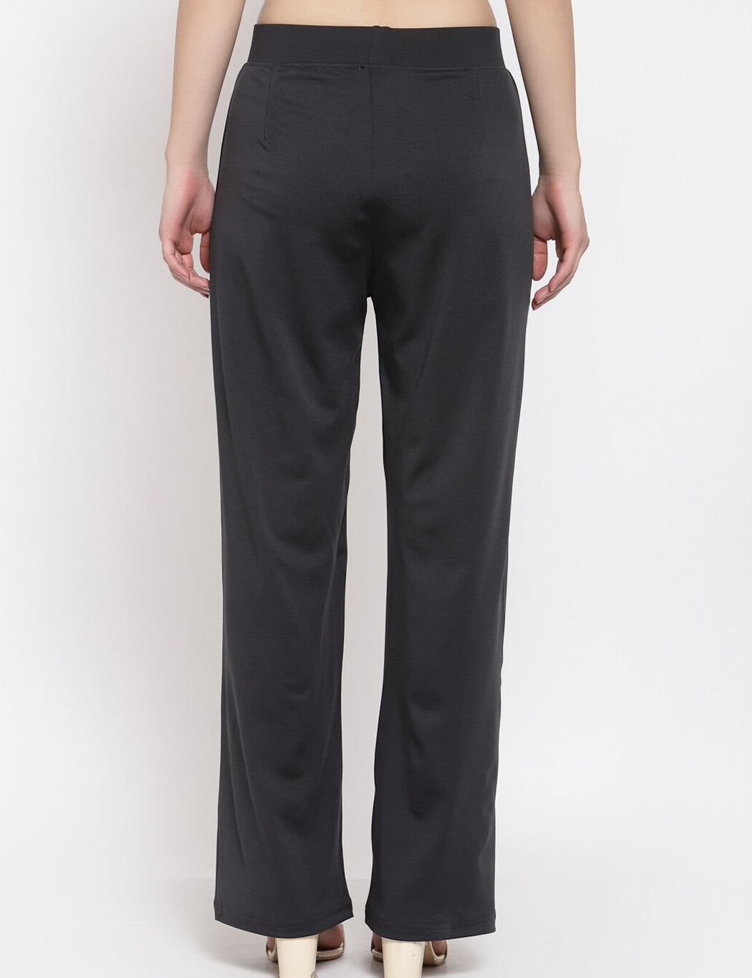 Kotty Women Black Flared High-Rise Pleated Parallel Trousers