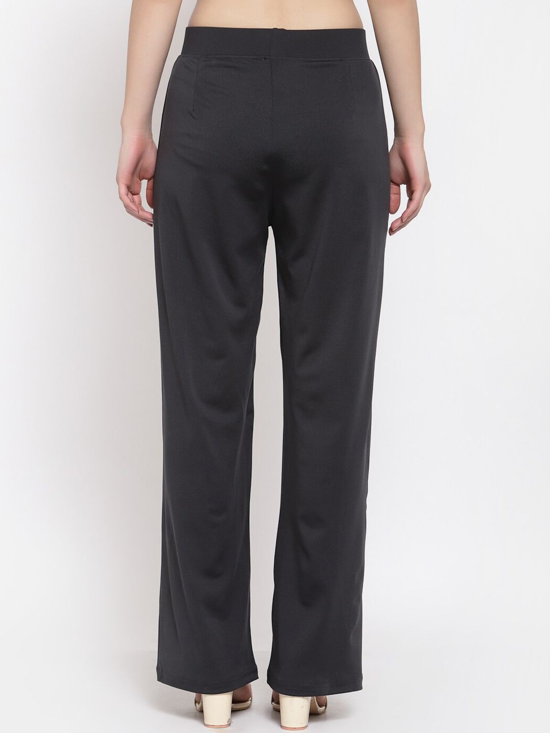 Kotty Women Black Flared High-Rise Pleated Parallel Trousers