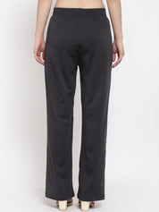 Kotty Women Black Flared High-Rise Pleated Parallel Trousers