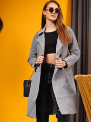 Kotty Women Solid Notched Lapel Single-Breasted Overcoat