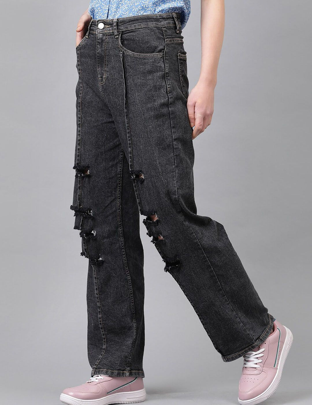 Kotty Women Jean Straight Fit High-Rise Highly Distressed Stretchable Jeans