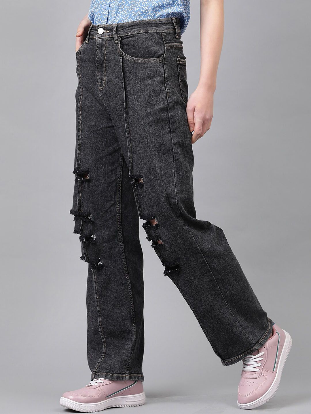 Kotty Women Jean Straight Fit High-Rise Highly Distressed Stretchable Jeans