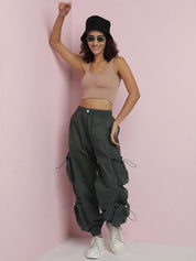 Kotty Women Solid Relaxed High-Rise Parachute Trousers