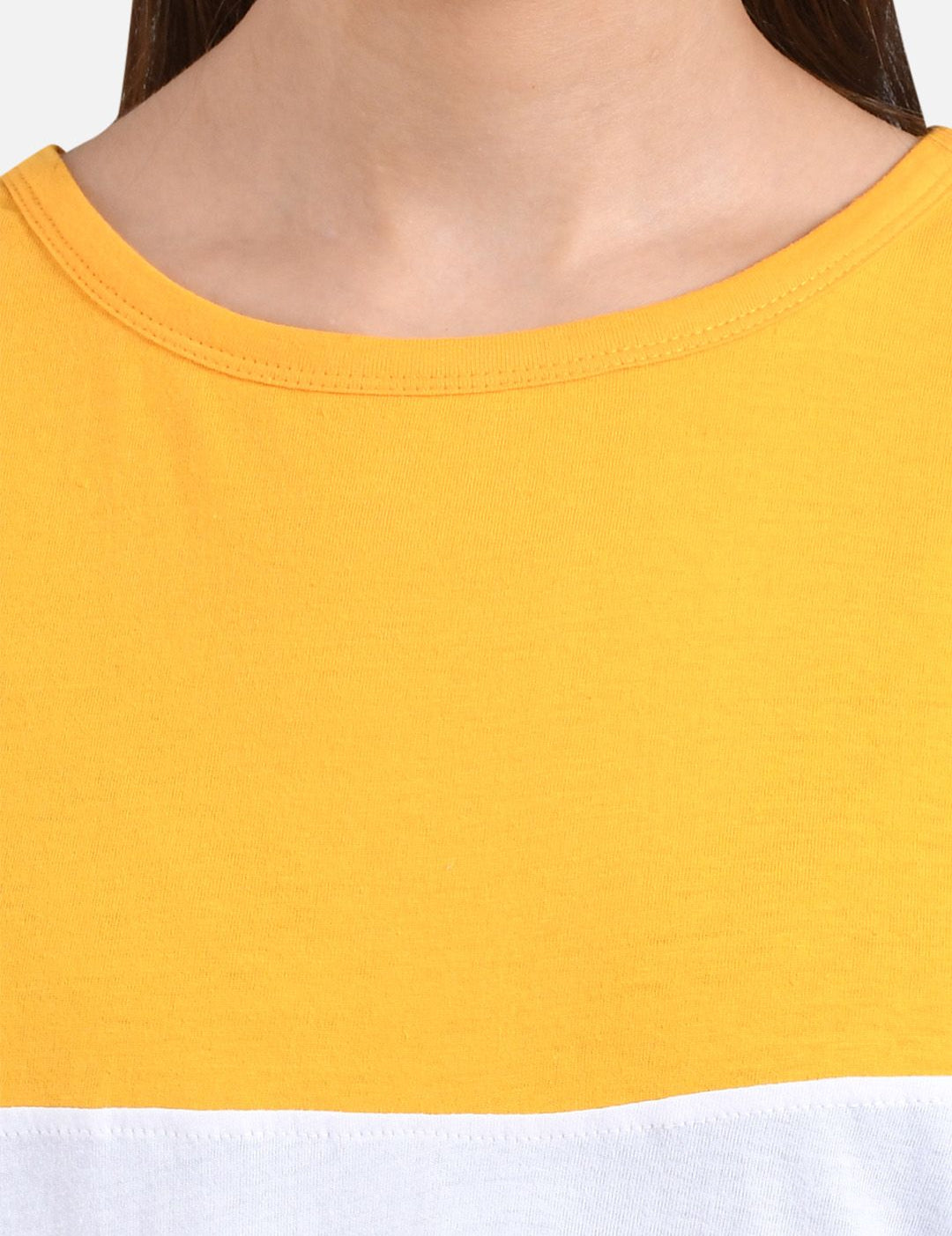 Kotty Yellow Colourblocked Round Neck Regular Fit Cotton Casual T-Shirt