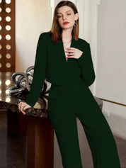 KOTTY BIZwear Green Notched Lapel Collar Top With Trousers
