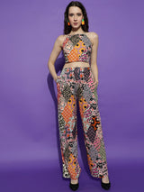 Kotty Black Floral Printed Halter Neck Sleeveless Top With Trousers