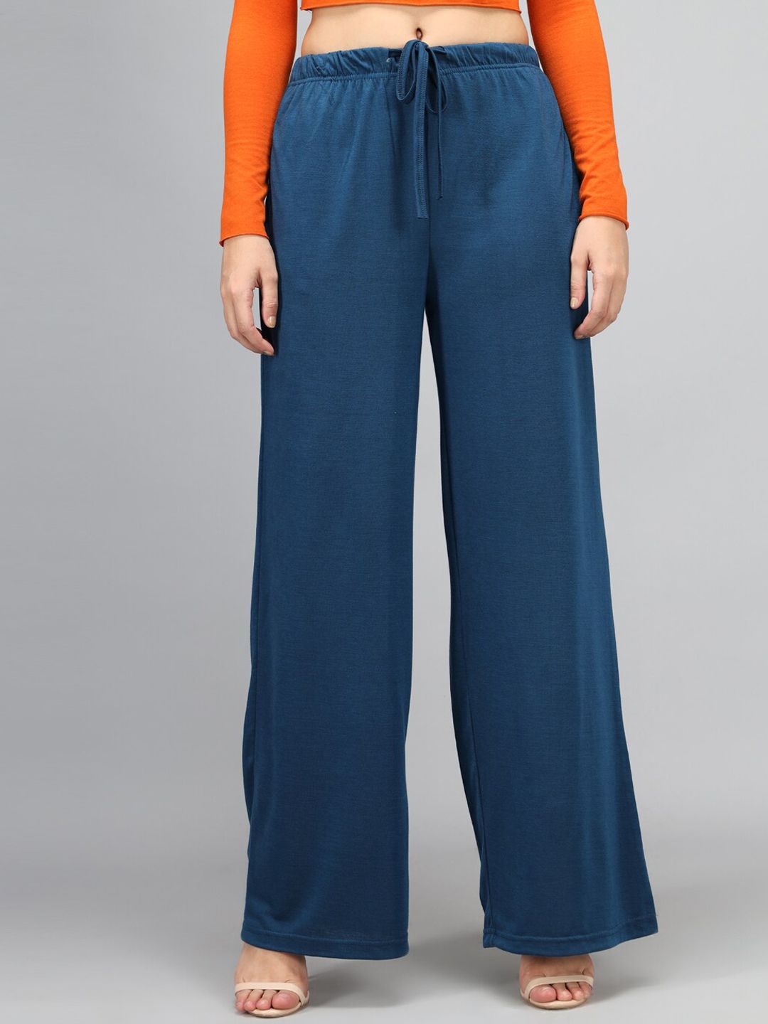 Kotty Women Blue Loose Fit High-Rise Parallel Trousers