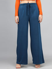 Kotty Women Blue Loose Fit High-Rise Parallel Trousers