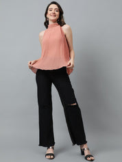 Kotty Pink High Neck Crepe Top