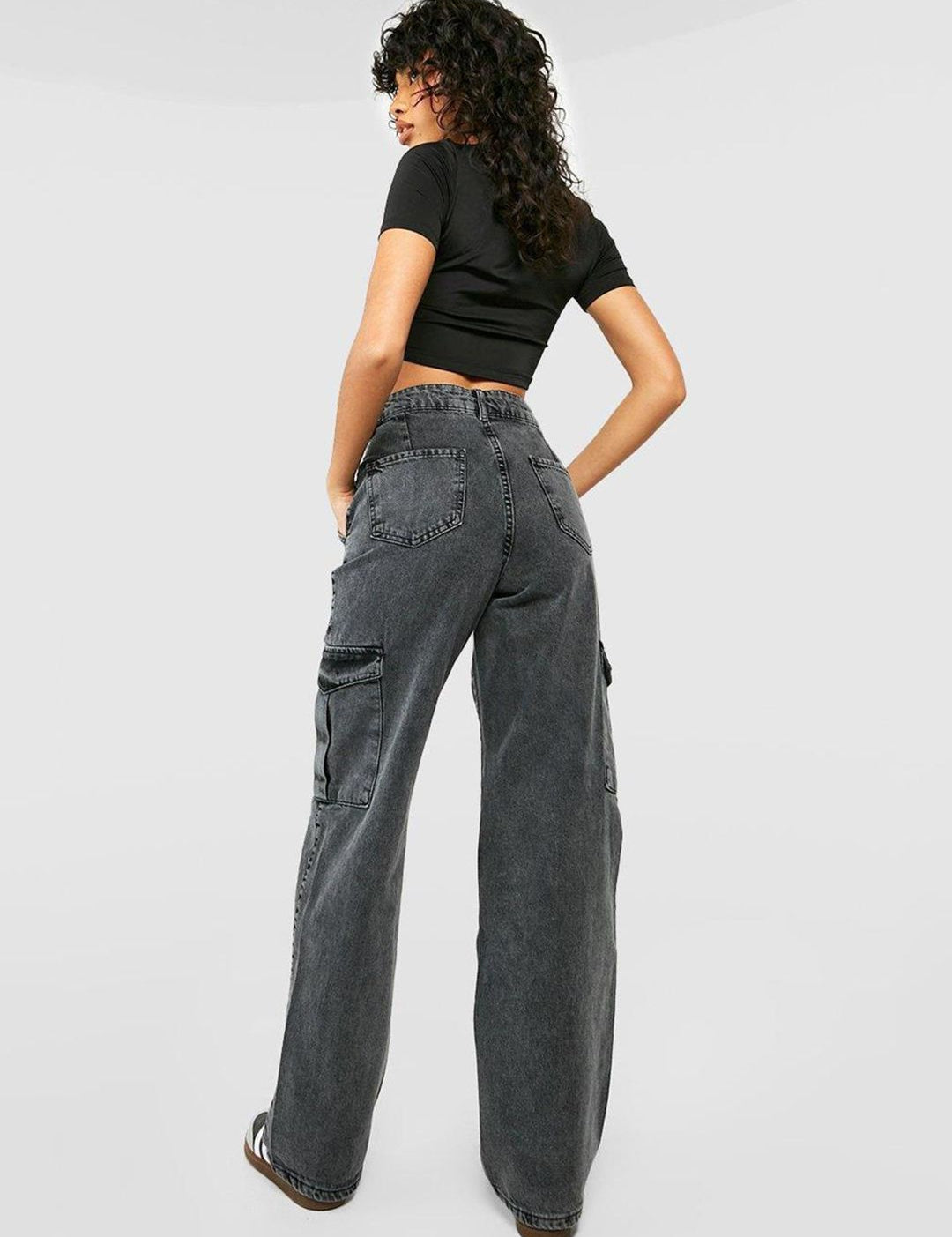 Kotty Women Grey Jean Straight Fit High Rise Stretchable Cargo Jeans