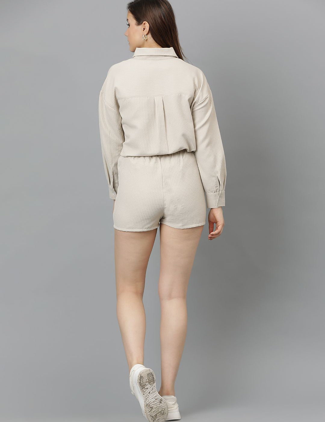 Kotty Beige Self-Design Shirt With Shorts 