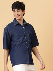Kotty Men Relaxed Spread Collar Solid Cotton Casual Shirt