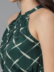 Kotty Geometric Printed High Neck Sleeveless A-Line Dress