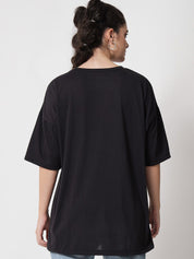 Kotty Women Black Typography Printed Applique Oversized T-shirt