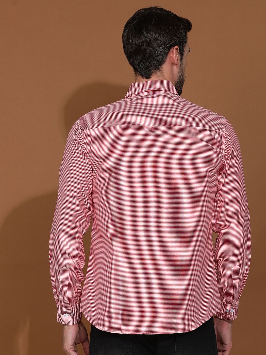 Kotty Red & White New Micro Checks Spread Collar Casual Shirt