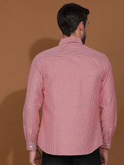 Kotty Red & White New Micro Checks Spread Collar Casual Shirt