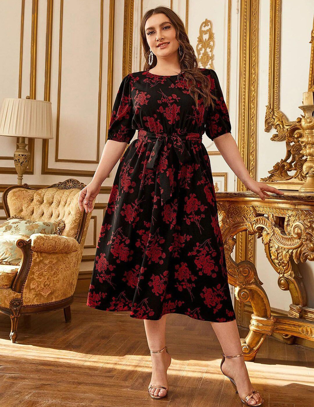 Kotty Floral Printed Midi Fit & Flare Dress