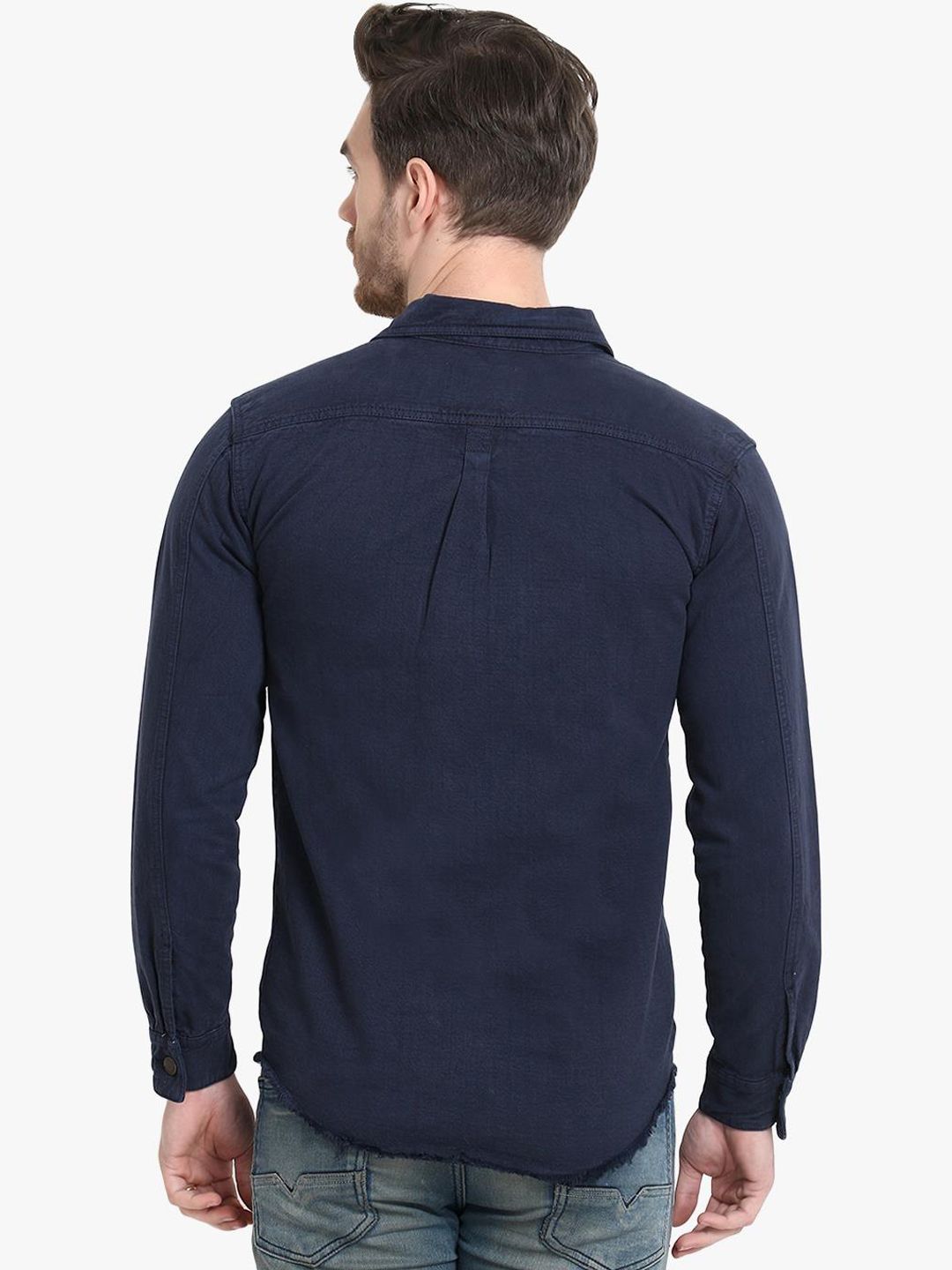 Kotty Men Blue Striped Denim Jacket