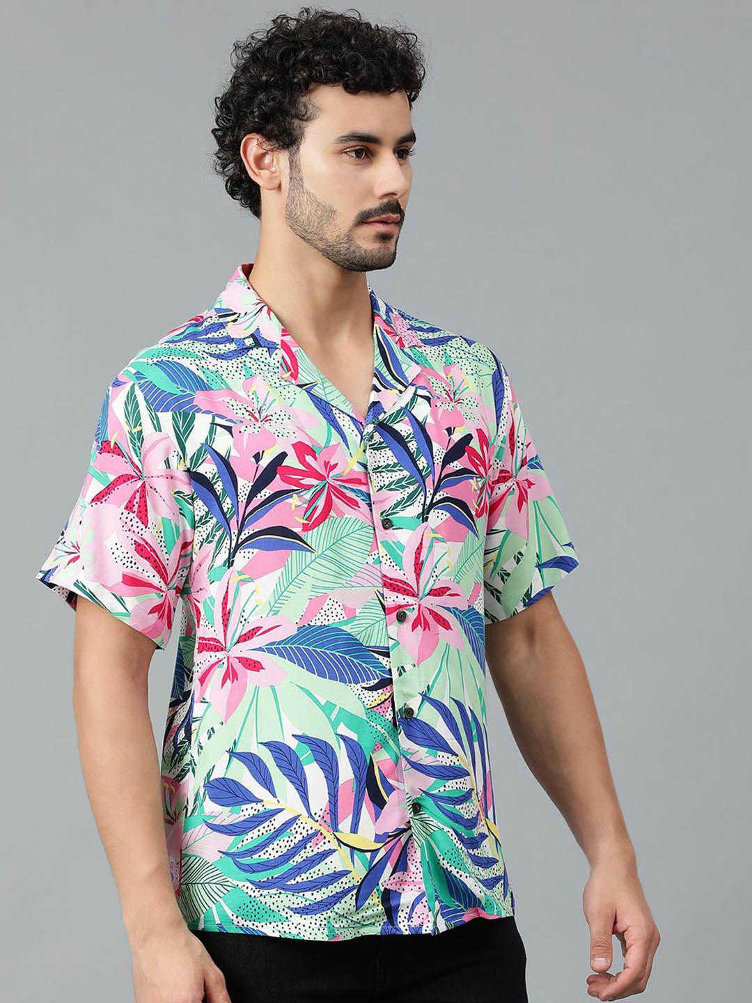 Kotty Men Cuban Collar Floral Printed Casual Shirt