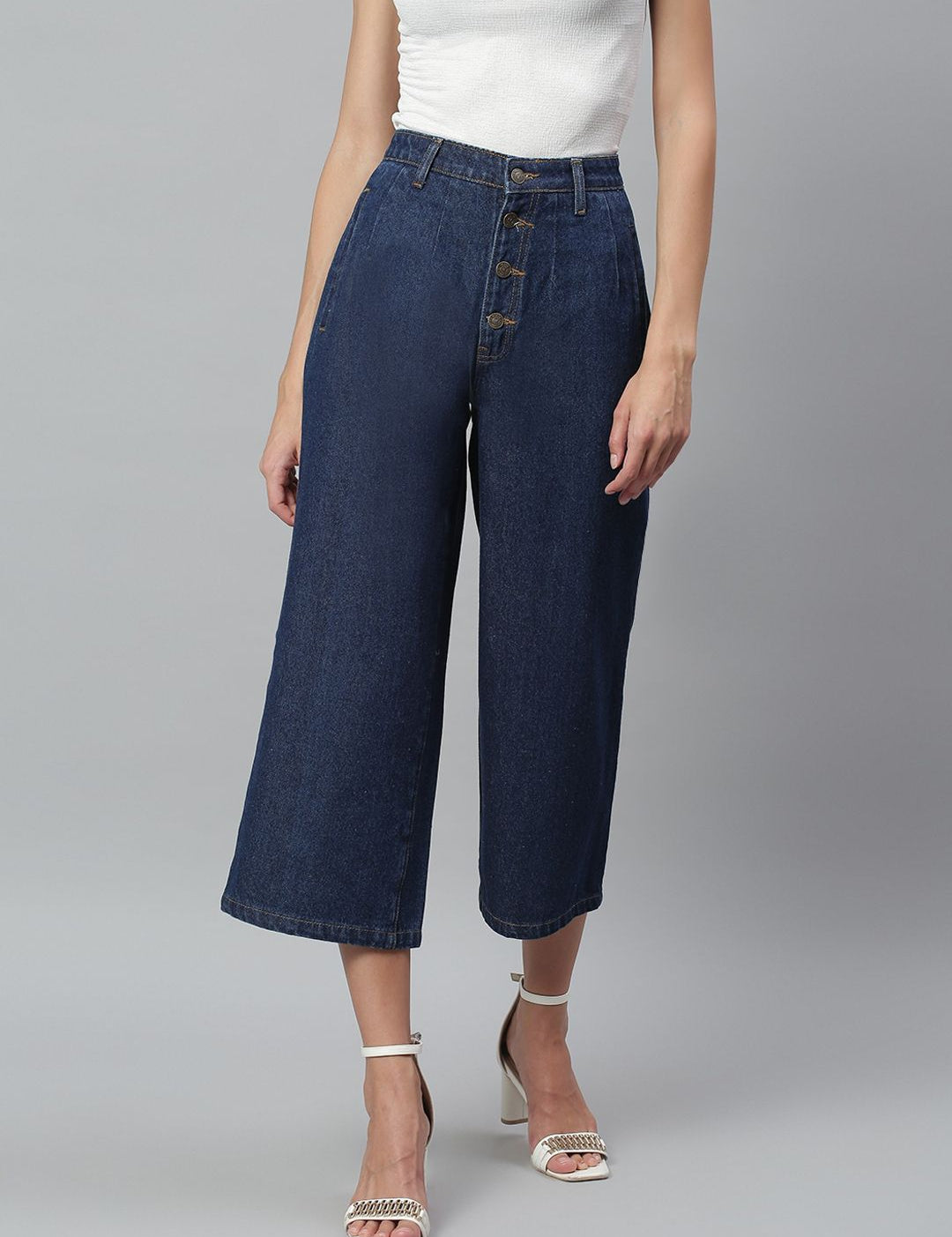 Kotty Women Navy Blue Flared High-Rise Clean Look Stretchable Jeans