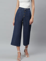 Kotty Women Navy Blue Flared High-Rise Clean Look Stretchable Jeans