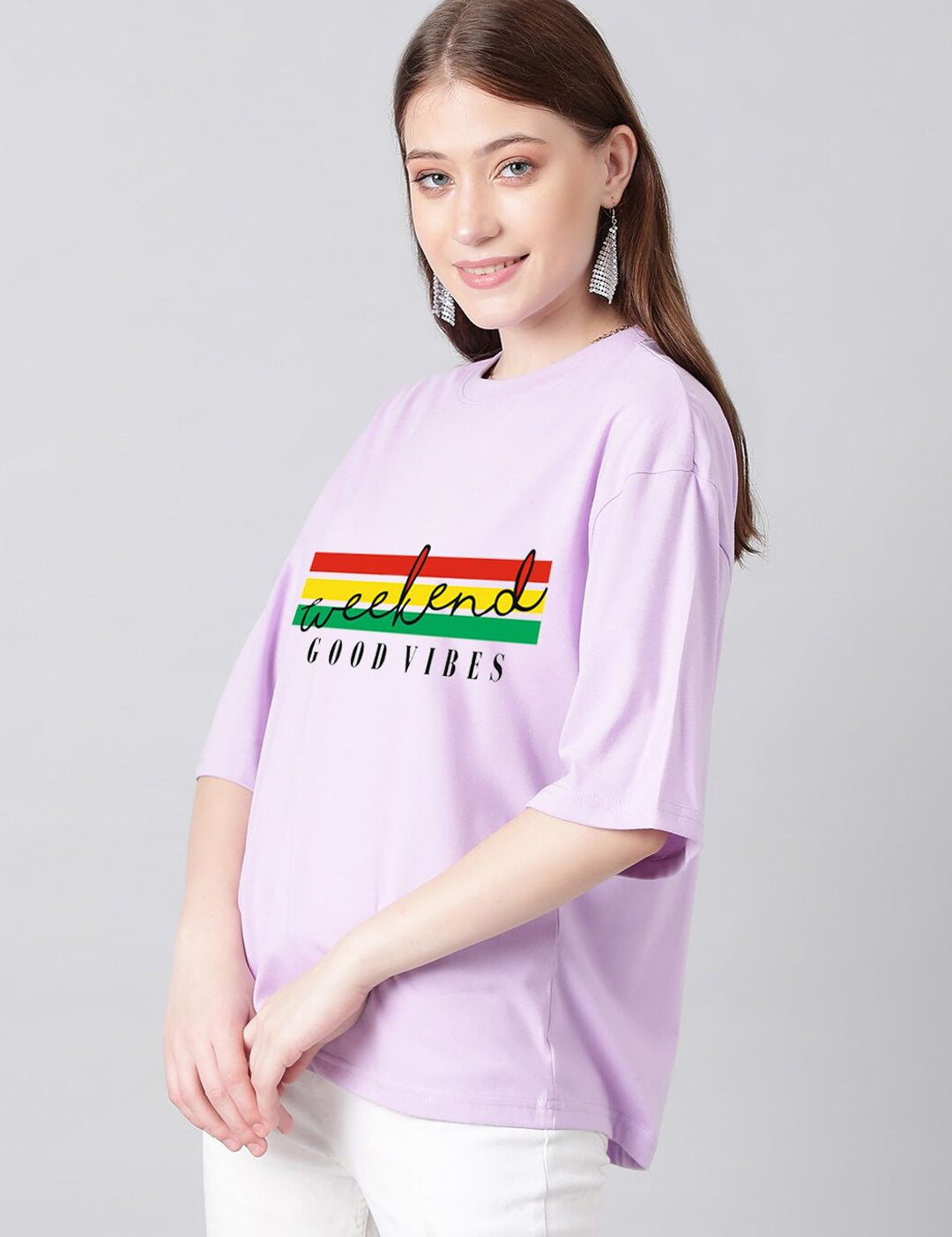 Kotty Typography Printed Drop-Shoulder Sleeves Oversized T-shirt