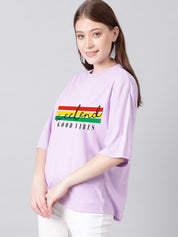 Kotty Typography Printed Drop-Shoulder Sleeves Oversized T-shirt