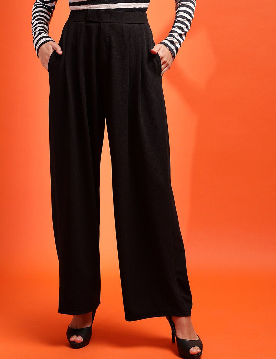 Stylecast X KOTTY BIZwear Women Relaxed Straight Leg Straight Fit High-Rise Easy Wash Trousers