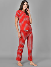 Kotty Women Red & White Striped Night Suit