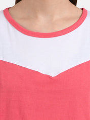 Kotty Women Pink & White Colourblocked Round Neck T-shirt