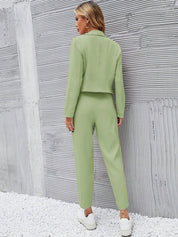 KOTTY BIZwear Green Notched Lapel Collar Long Sleeves Blazer With Trouser